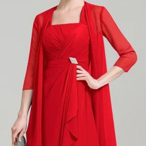 A-Line Square Neckline Knee-Length Chiffon Dress With Crystal Brooch